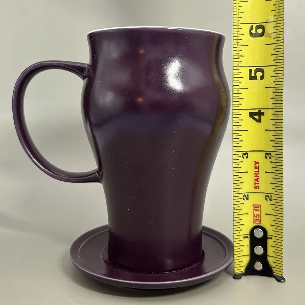 The Tea Spot Steepware 16 oz Matte Eggplant Tea Mug Lid Saucer Tea Bag Notch
